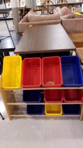 Multi-colored plastic bins