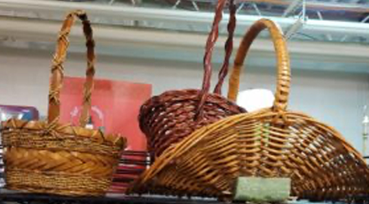 Baskets on a retail shelf