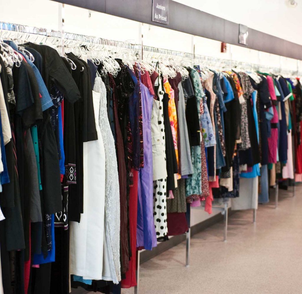 Rack of clothes at Ohio Valley Goodwill