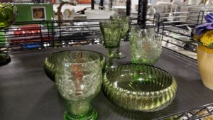 Green vintage inspired glassware from Ohio Valley Goodwill