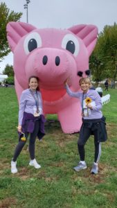 Jen Newcomb and Sharon Hannon with Pig 