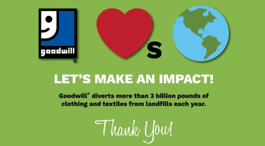 Goodwill infographic with Together Let's Make an Impact to divert clothing and textiles from landfills. 