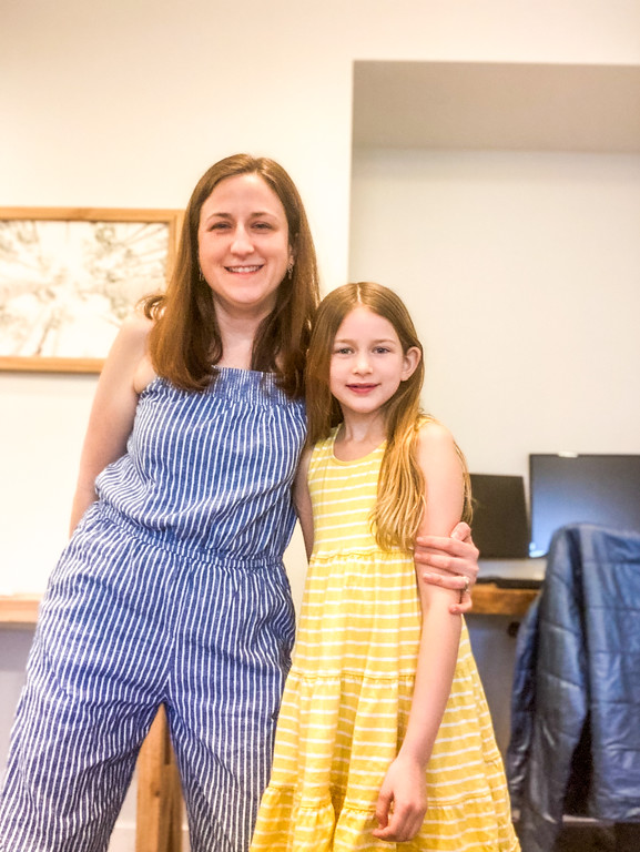 Mom and daughter in Goodwill fashions.  