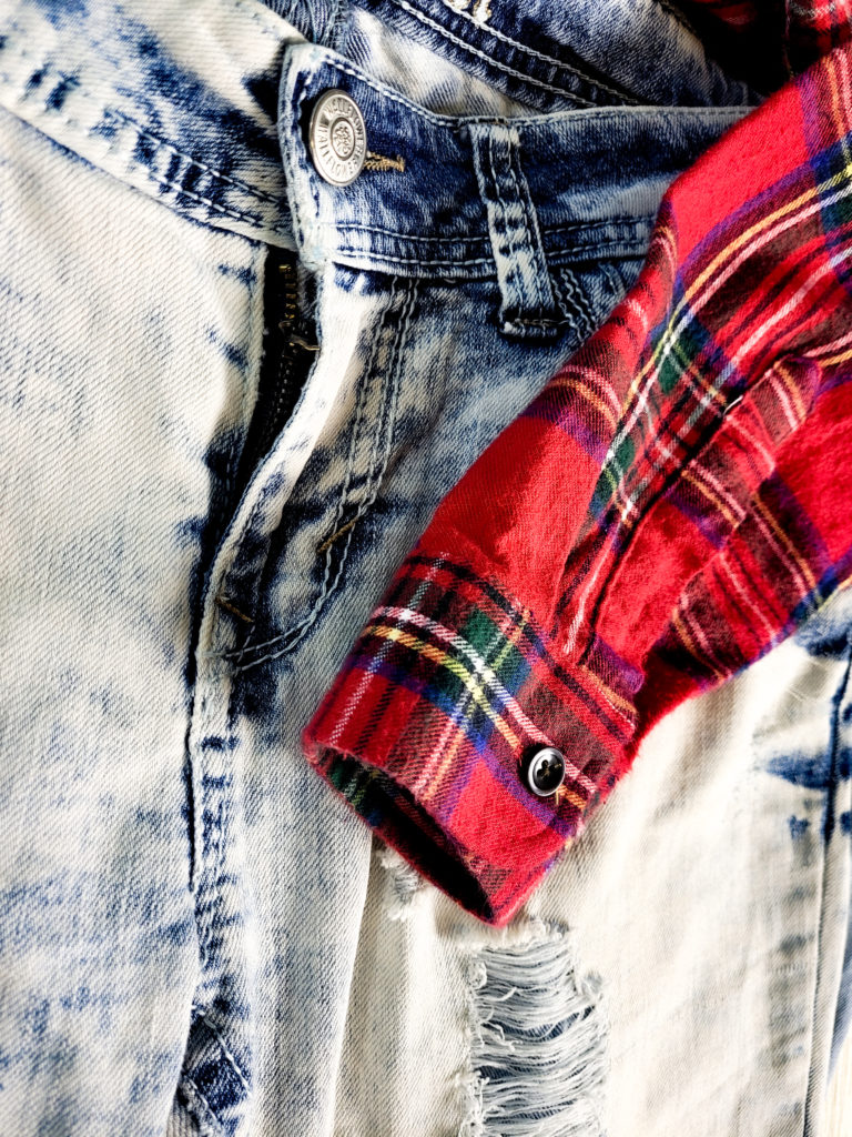 Red Flannel with Jeans from Goodwill