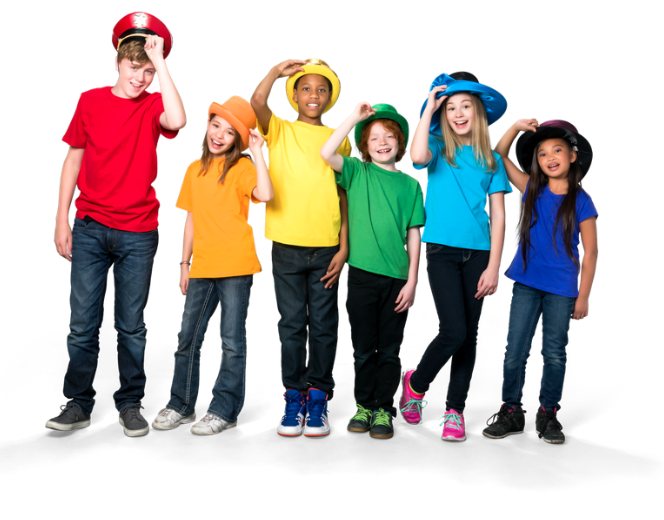 Row of kids in different colored clothing