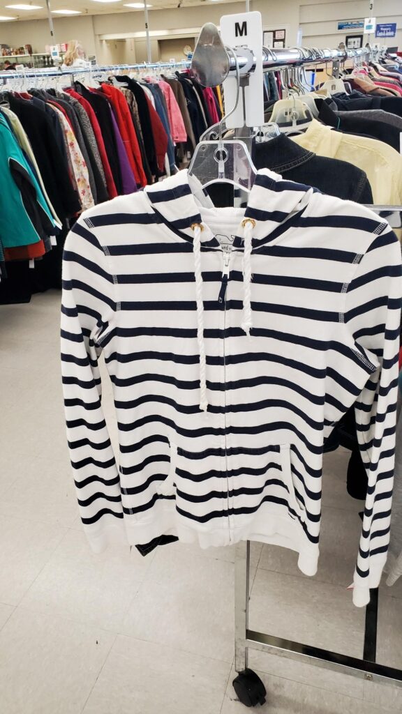 White and black striped sweater from Goodwill