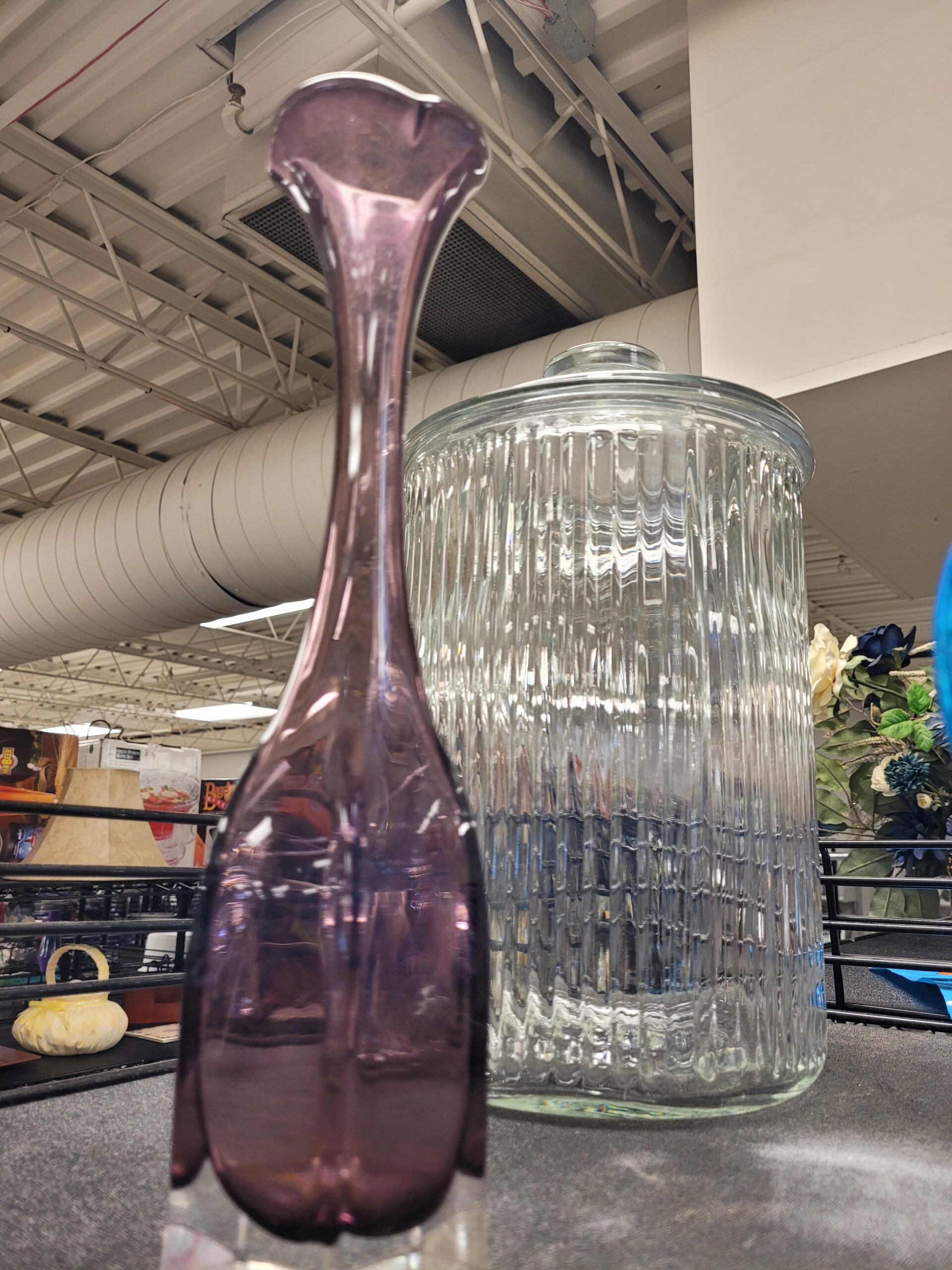 glass purple vase from goodwill