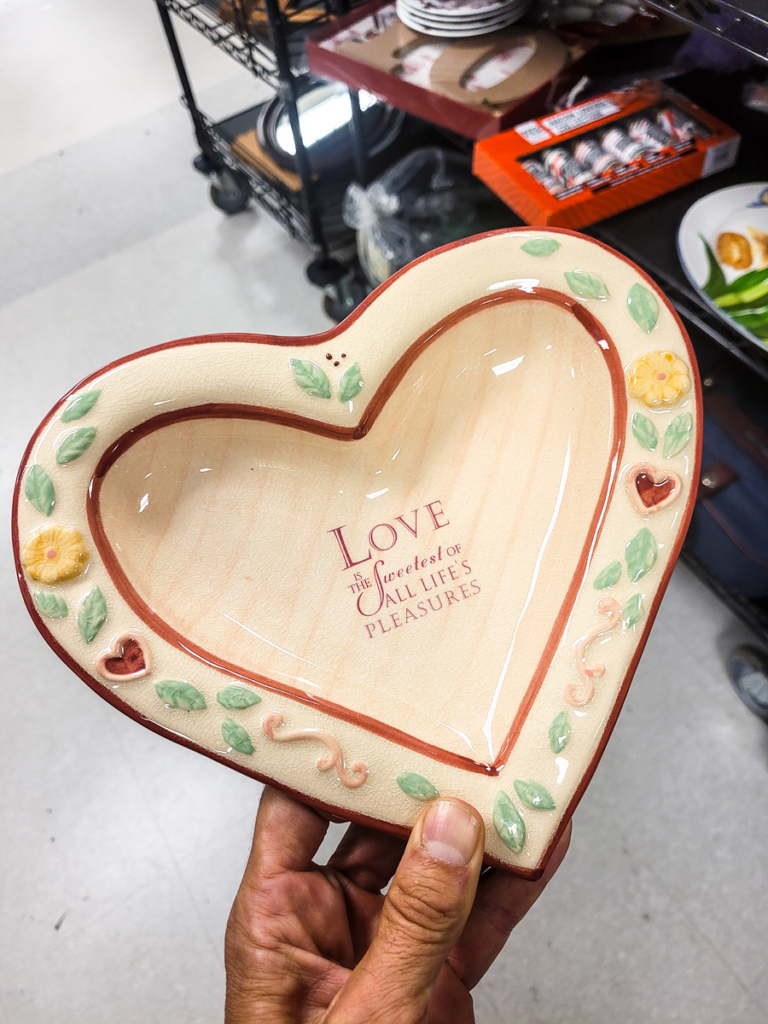 Pink heart bowl from Goodwill