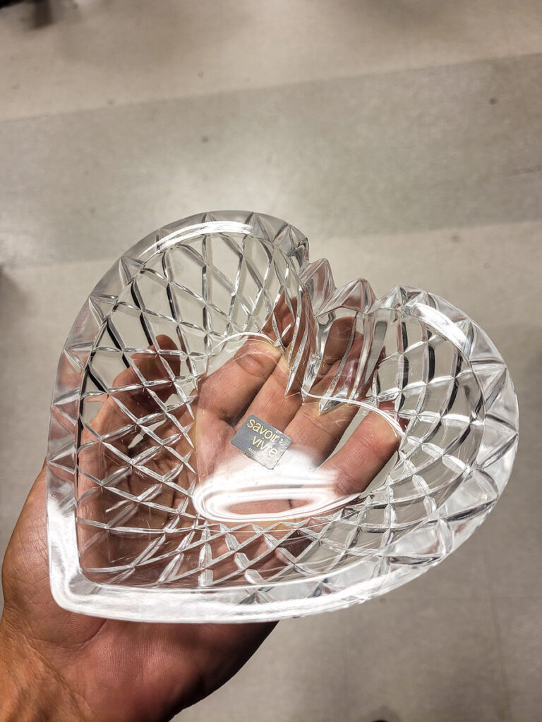 Clear heart bowl from Goodwill