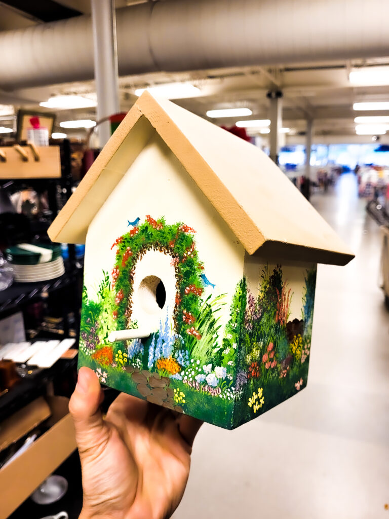 Colorful birdhouse from Goodwill