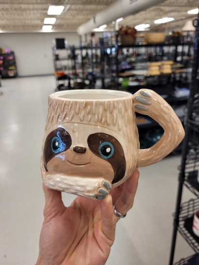 Sloth mug from ohio valley goodwill store