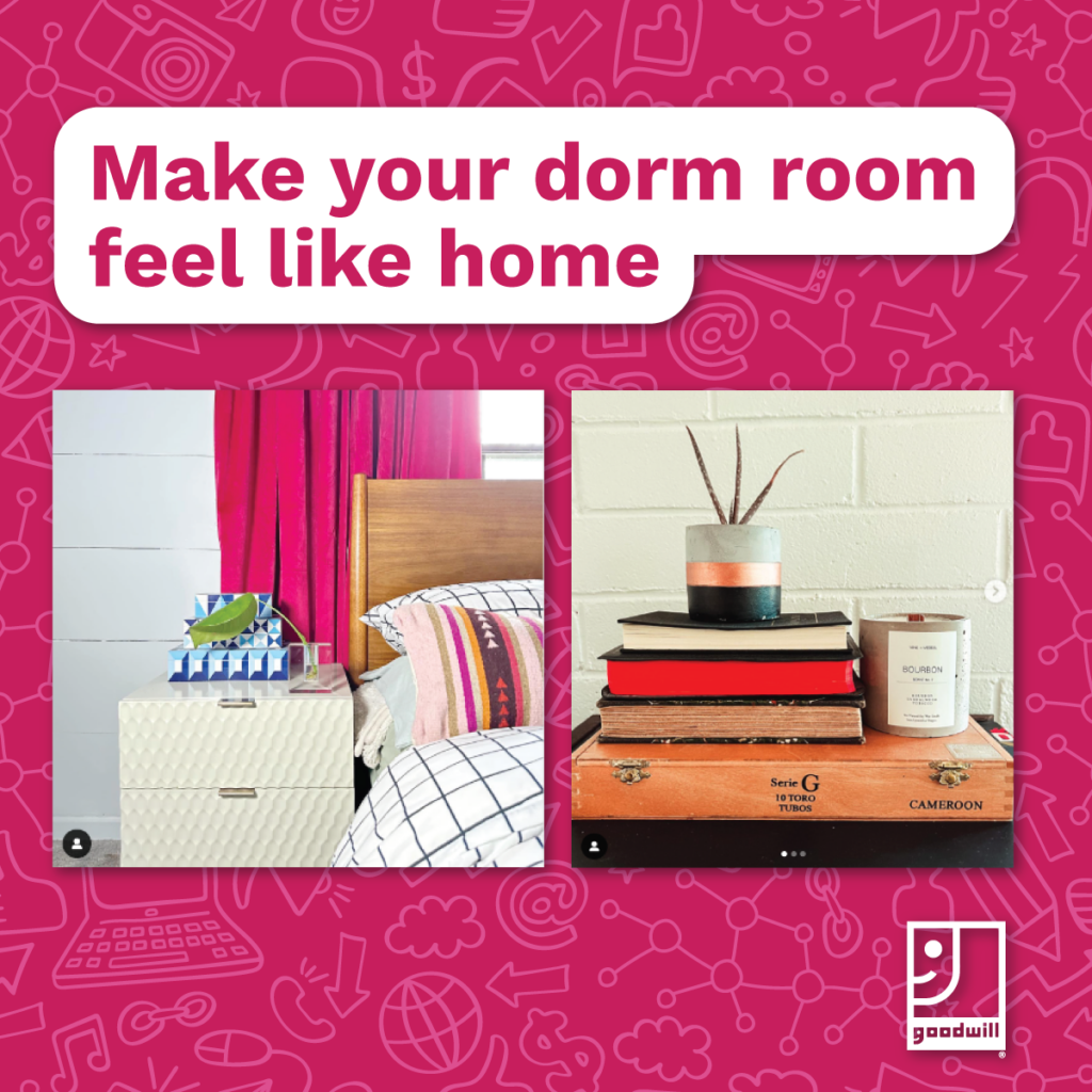 Make Your Dorm Room Feel Like Home graphic with dorm room images