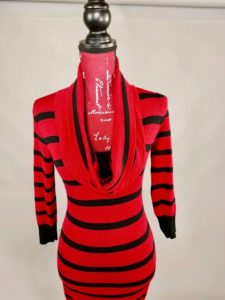 mannequin in red and black striped sweater