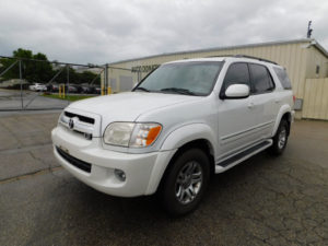 Front view of 2005 White Toyota Sequoia SUV