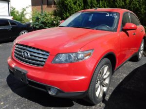 Red Infiniti SUV at Ohio Valley Goodwill