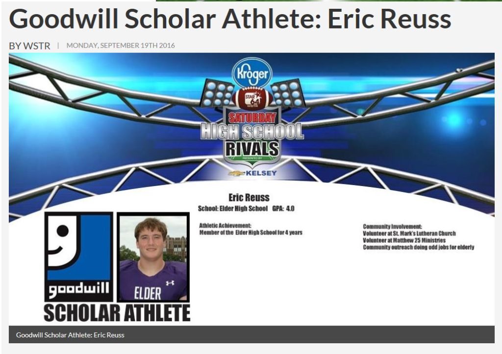 Eric Reuss Goodwill Scholar Athlete of the Week!