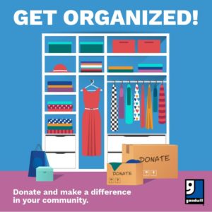 Graphic with text: Get organized! Donate and make a difference in your community
