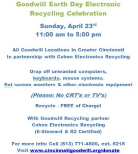 Goodwill Earth Day Electronic Recycling Celebration flyer 2017