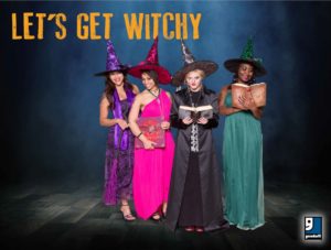 4 women in witch costumes