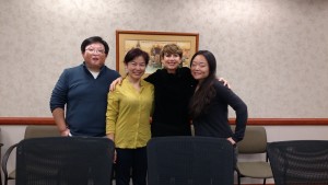 Pictured are Song Song, Jenny Qi and Hannah Zhang with Sharon Hannon, Goodwill. 