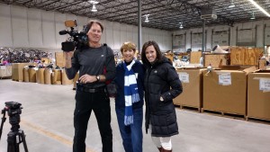 Local 12 reporter Perry Schaible, Dan Cavins, camera  man with Sharon Hannon, Marketing Manager