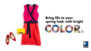 Goodwill graphic of pink dress with purse and shoes and text: "Bring life to your spring look with bright color"