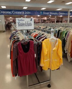 Clothing racks at Goodwill store
