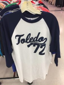 Navy Baseball Tee from Goodwill with "Toledo 72" graphic