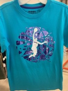 Blue tshirt from Goodwill with basketball player