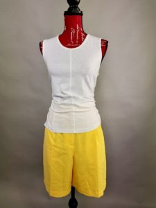 White top with Yellow Shorts from Goodwill