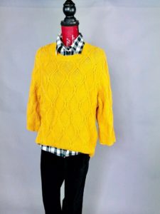 Cable-knit yellow sweater from Goodwill