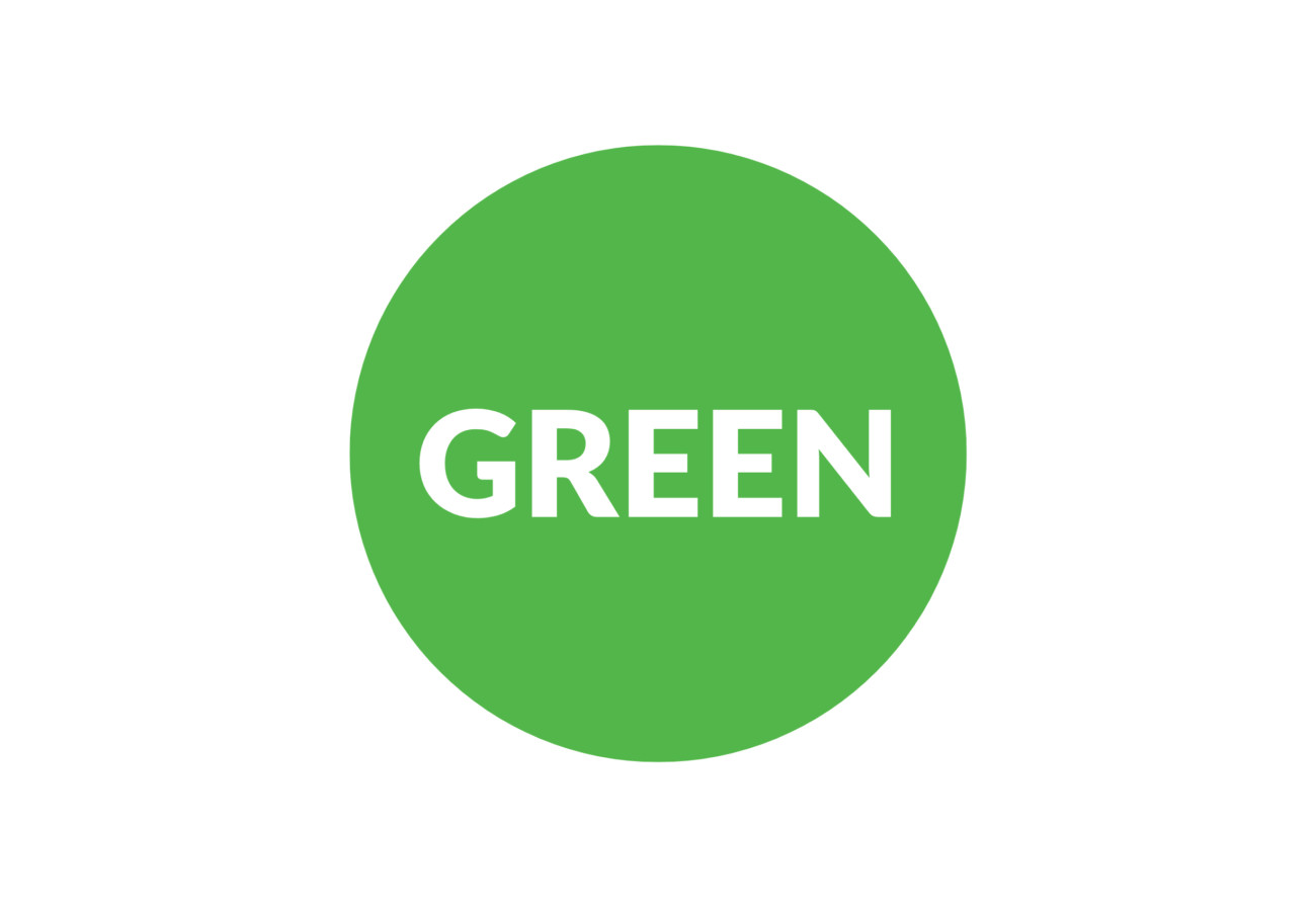 Green circle with the word GREEN in white